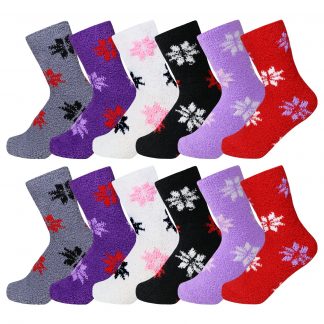 120 Pairs of Women's Fuzzy Plush Soft Slipper Socks, Assorted Snowflakes, Size 9-11