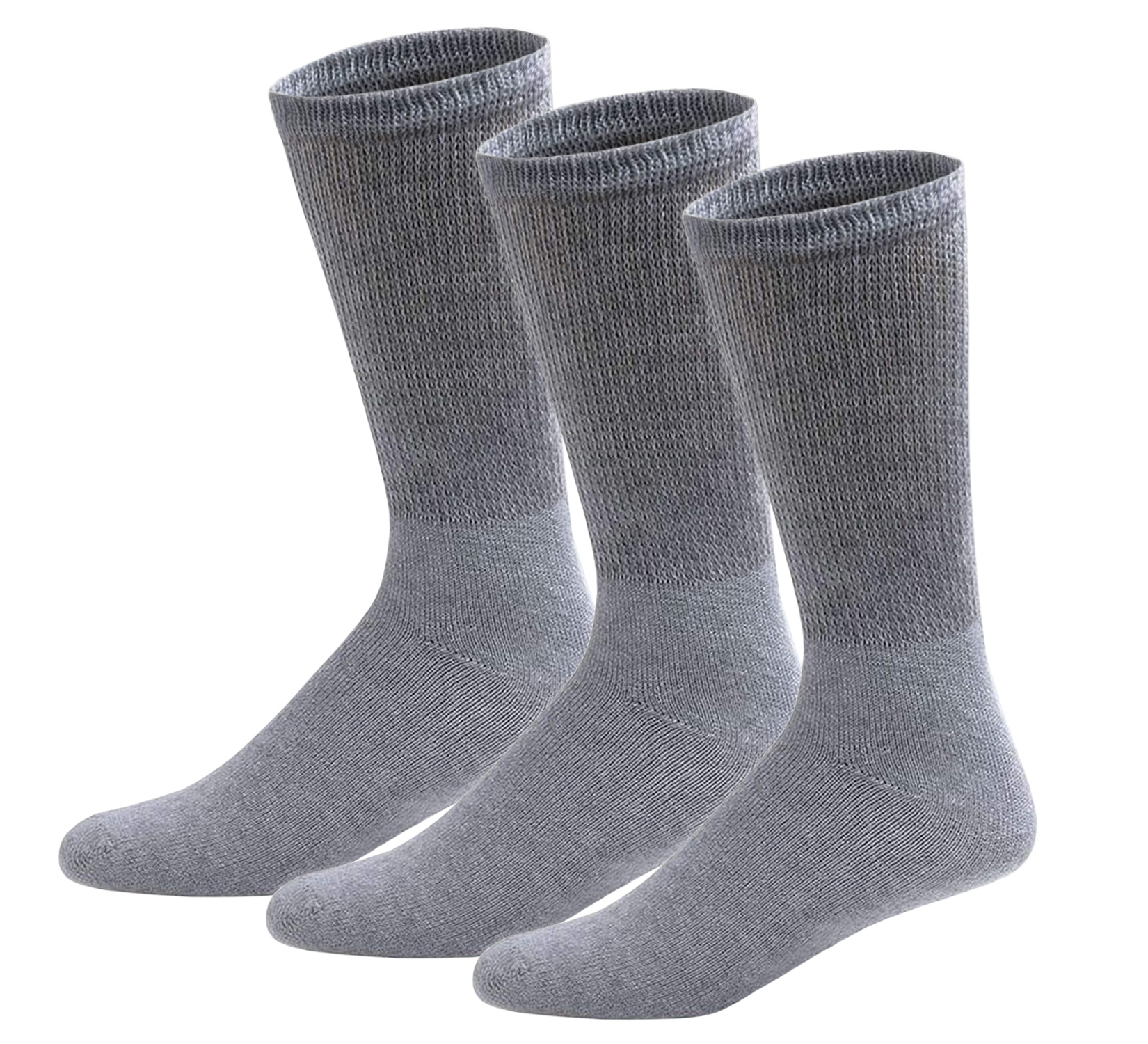 3 Pairs of Diabetic Neuropathy Cotton Crew Socks (Gray)