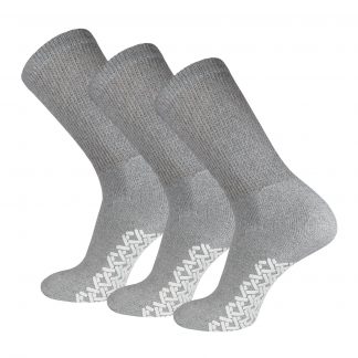 3 Pairs of Non-Skid Diabetic Cotton Crew Socks with Non Binding Top (Gray)